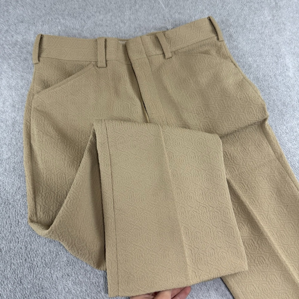 Vintage 70s Zayre Beige Bell Bottom Disco Trousers Pants Textured Pattern 34x32